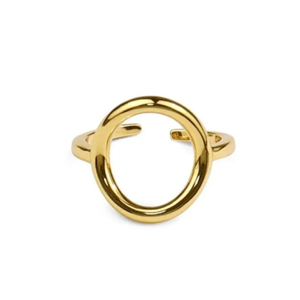 NEW Men's Unisex Solid Circle‎ Gold-Plated S925 Ring Adjustable Band